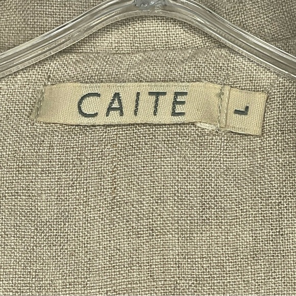 Caite Embroidered Linen Jacket Size L Floral Utility Boho Pockets Button Western - Picture 3 of 8